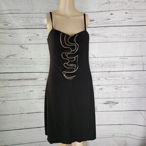Nu Collective Black Bodycon Dress w/ Gold Wavy Front Metal Zipper - Large